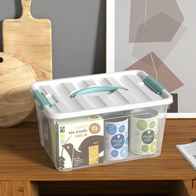 6-Pack Clear Storage Latch Bins, 14 L Plastic Storage Boxes with Lid