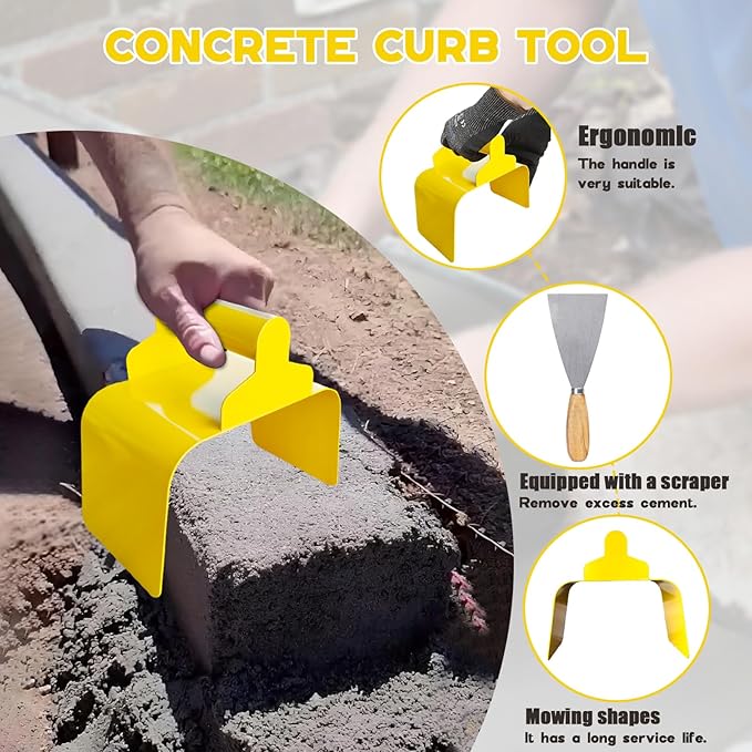 Garden Edging Curb Trowel Concrete Tool, Concrete Curbing Trowel, Curb Hand Tool with Putty Knife for Lawn, Garden, Pavement (Rectangle)
