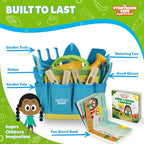 Blue Kids Gardening Tools - Includes Sturdy Tote Bag, Watering Can, Gloves, Shovels, Rake, and Delightful Children's Book - Kids Garden Tool Set -Easter Gifts for Toddler Age on up.