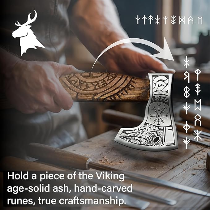Pair of Viking Axes – Forged High Carbon Steel Norse Bearded Axes | Balanced Throwing Hatchets | Handcrafted Ash Wood Shaft | Sheaths Included | Odin Style Gifts for Men