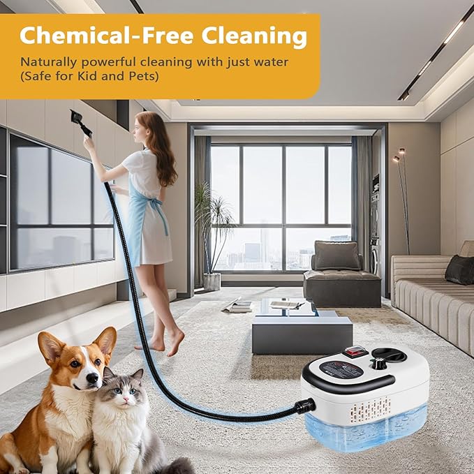 Steam Cleaner Handheld with 1200ml Large Water Tank, High Pressure Steamer for Floors, Upholstery, Grout, Car