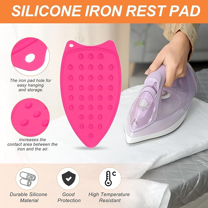 PATIKIL Silicone Iron Rest Pad, Multipurpose Hot Heat Resistant Iron Rest Plate Protective Pad for Ironing Board Hot Resistant Steamer Steam Compact Mat, Rose Red