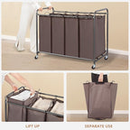 STORAGE MANIAC Laundry Sorter, 4 Section, Laundry Hamper with Wheels, Eco-friendly, Portable, Removable, Waterproof, Brown