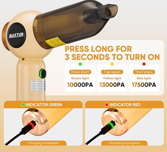Handheld Vacuum Cleaner Cordless - 18000PA Strong Suction Rechargeable, 3-Speed Adjustable Portable Mini Dust Buster for Pet Hair, Car Detailing, Home, Office & Car Cleaning