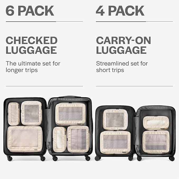 Compression Packing Cubes for Travel - Luggage Organizer Bags - Double Zipper Packing Cubes for Suitcases (6-Pack, Beige)