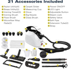 Steam cleaner, equipped with 21 specialized accessories, 1.08-liter water tank, 248°F high-temperature steam, suitable for floors, tile grout, tiles, carpets, and cars, chemical-free cleaning (White)