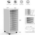 WOPITUES Plastic Storage Drawer Cart, Makeup Organizer and Storage with 10 Large Clear Drawers, Utility Wooden Rolling Cart on Wheels, for Cosmetic, Art Craft, Parts, Office Supplies, Toy, White