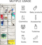 2 Pack Extra Large Hanging Crystal Clear Over Door Shoe Organizers, Closet Shoe Rack Organizer, 12+6 Pockets, 8 Hooks, Grey (59" x 21.6")