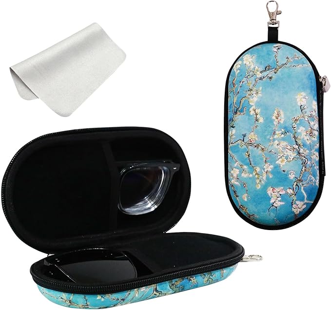 Double Eyeglasses Case, Hard Shell Dual Sunglasses Organizer with Zipper Clip Travel Glasses Storage for Women Men