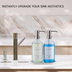 Glass Soap Dispenser - Dish Soap Dispenser for Kitchen, Hand Soap Dispenser Set, Bathroom Soap Dispenser with 304 Rust Proof Pump, Soap Dispenser for Kitchen with Tray, Clear Bottle/Silver Pump