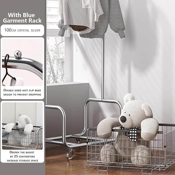 AUGMIRR Garment Rack With Storage Baskets,Clothing Rack for Hanging Clothes, Multi-functional Bedroom Clothes Rack with Wheels for Bedroom, Living Room, Easy Assembly (40inch lenght)