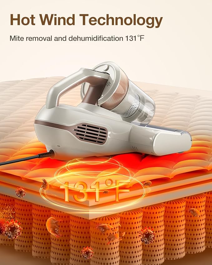 Jimmy Mattress Vacuum Cleaner, Bed Vacuum with UV & Ultrasound, High Heating, Smart Dust Sensor, 15Kpa Powerful Suction, Lightweight, Deep Clean Dust and Pet Hair in One Go(BX6 Lite, Corded)