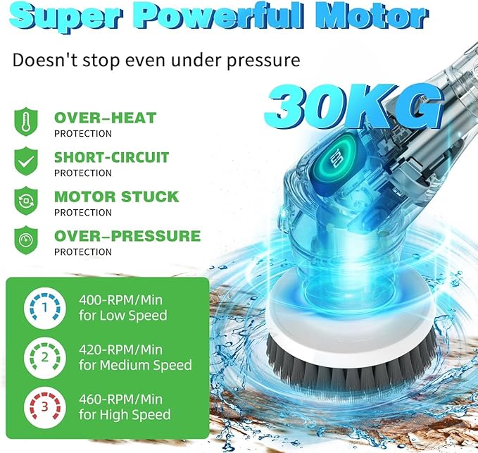 Electric Spin Scrubber, 9 in 1 Cordless Cleaning Brush with Type C USB Port, Charger, 3 Adjustable Speed, LED Display, Electric Scrubber for Cleaning Bathroom Tub Tile Floor