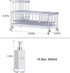 Cisily Dish Soap Dispenser, 12 fl oz Kitchen Soap Dispensers with Sponge Holder, Stainless Steel Pump Glass Kitchen Soap Dispenser Set, Hand and Dish Soap Bottle Set, Kitchen Decor Accessories