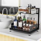 Under Sink Organizer And Storage,Pull Out Cabinet Organizer,2-Tier Slide Out Kitchen Basket Sink Shelf Cabinet Organizers,Adjustable L Shape Under Counter Organizers For Bathroom Kitchen Organization