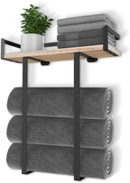 Xstydes Towel Racks for Bathroom Wall Mounted, Metal Towel Holder with Wooden Shelf for Folding Large Towels, Towel Storage for Small Bathroom Organizer Decor or RV Camping