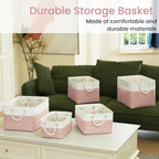 Large Storage Baskets- 16x12x12 inch Storage Bins for Shelves and Closet Organizing, Foldable Fabric Bin for Home Organization Clothes and Laundry (1-Pack, White&Pink)
