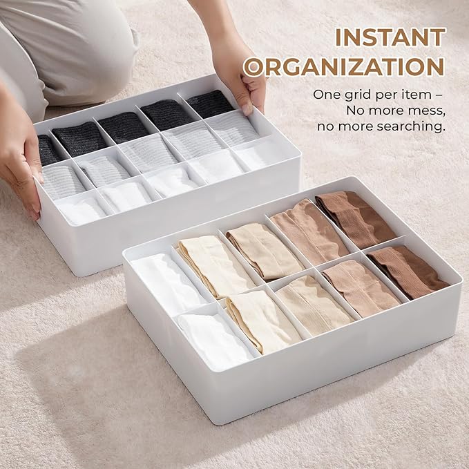 Expandable Drawer Organizer – 14-Grid Storage Box for Underwear, Bras, Socks, Baby Clothes – Fits Closets & Dressers (10+4)