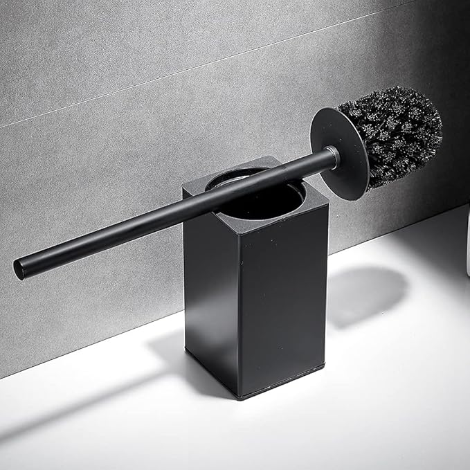 Freestanding Toilet Brush Holder for bathrooms 304 Stainless Steel Toilet Brush Stand Square Storage and Organization Rust Resistant 17-inch high Matte Black Finished
