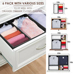 Criusia 6 Pack Clothes Drawer Organizer Dividers, Fabric Foldable Closet Dresser Drawer Organizer for Clothing, Bra Sock Underwear Drawer Organizer for Nursery Bedroom Organization (6 Bins, Black)