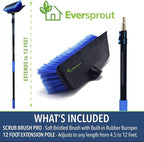 EVERSPROUT 5-to-12 Ft Car Brush with Rubber Bumper, Lightweight Extension Pole Handle, Soft Bristles Car Wash Brush, RV Wash Brush, Truck Wash Brush, Boat Brush, Solar Panel Cleaning Brush and Pole