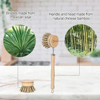 Bamboo Dish Scrubber - Hard Bristles, Natural Dish Brush with Handle, Compostable & Sustainable, Kitchen Scrub Brush for Cleaning Pot Bowl and Sink