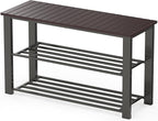 Simple Houseware Wood Top Shoe Storage Bench for Entryway, Dark Brown