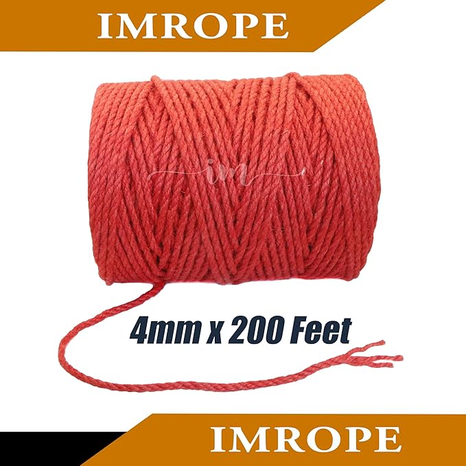 4mm x 200 Feet Red Jute Rope, Twine for Gardening Tomato Climbing Plant Tie Floristry Crafts Gift Wrapping Packing Decor