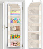 Ofiray-home Over Door Organizer with Drawers, 5-Tier Hanging Storage, Removable Bins & 10 Side Pockets. For Closet, Baby Items, Yarn, Bedding, Clothes, Toys, Towels - Beige