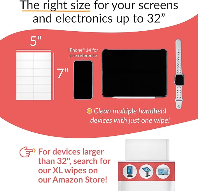 iCloth 70% Isopropyl Alcohol Large Screen and Electronics Wipes, Lint-Free, Streak-Free, Fast-Drying, Removes Dust and Fingerprints (100 Wipes)