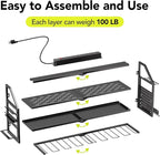 Power Tool Organizer Wall Mount with Charging Station, 8 Drill Holder with 8-Outlet Power Strip, Garage Cordless Drill Storage and Organization, Battery Utility Rack