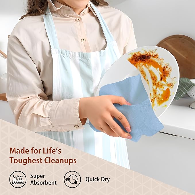 H4N Microfiber Cleaning Cloth Roll, 85 Pack Tear Away Towels, Lint Free, Absorbent, Streak Free, Non-Abrasive, Reusable and Washable Dish Rags for Car and Household Supplies, 11.81x11.81 Inches (Blue)