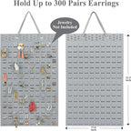 Resovo Hanging Earrings Organizer, Wall Earring Holder with 2 Hooks, Holds Up To 300 Pairs, Compact Design, Soft Material-Silber Grey