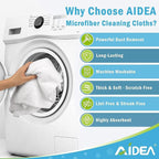 AIDEA Microfiber Cleaning Cloth White, 8PK, Absorbent Lint Free Rags, Scratch Free, Streak Free Microfiber Towels, Dish Towels White, 11.5in.x11.5in.