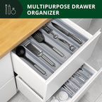 ROYAL CRAFT WOOD Luxury Bamboo Kitchen Drawer Organizer - Silverware Organizer - Utensil Holder and Cutlery Tray with Grooved Drawer Dividers for Flatware and Kitchen Utensils (5 Slot, Gray)