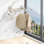 Extendable Clothing Dryer Rack, Invisible Folding Storage, Wall Mounted Drying Rack, Strong Suction Power, for Bed Linen, Clothing, Foldable Bathroom Wall Shelf (Milky White)