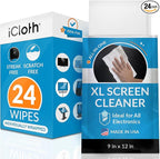 iCloth XL Screen Cleaning Wipes, Lint-Free and Streak-Free, Fast-Drying, Removes Dust, Fingerprints, and Smudges (24 XL Wipes)