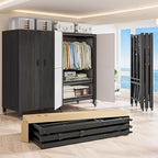 Heavy Duty Covered Clothes Rack with Magnetic Door Foldable Portable Wardrobe Closet for Hanging Clothing Rolling Black Metal Garment Rack on Wheels Closet System (Black, 58.9in)