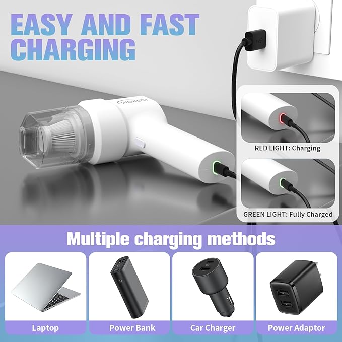 Handheld Mini Car Vacuum, 10000PA Cordless Portable Vacuum with 2000mAh Battery, 3 in 1 Small Vacuum Cleaner & Air Duster with Type-C Charging, Compact & Lightweight for Car, Home, Kitchen (White)