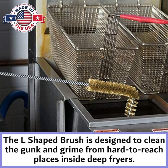 L-Shaped Deep Fryer Cleaning Brush, Up to 750F High Heat Resistant Metal Bristles Fryer Cleaning Brush for Food Debris, Grease Build-Up in Kitchen & Restaurant Deep Fryers Coil by FryOilSaver Co. B53C