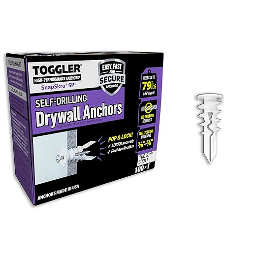 TOGGLER SnapSkru SP Self-Drilling Drywall Anchor for Hollow Wall Application, Glass-Filled Nylon, Made in US, for #6 to #10 Fastener Sizes (100 Pack w/o Screws)