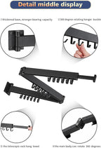 Wall Mounted Clothes Hanger Rack, Retractable Clothes Drying Rack Folding Indoor, Laundry Drying Rack, Space Saver Clothes Rack,Collapsible(Tri-Fold),with 18 J-Hooks Laundry Rack Black