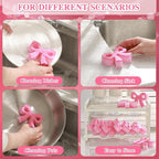 Tioncy 12 Pack Pink Bow Kitchen Sponges Bulk Pink Coquette Dual Sided Non-Scratch Scrubber Sponges Bow Dishwashing Kitchen Cleaning Accessories for Dishes Pots Pans Cute Household Supplies