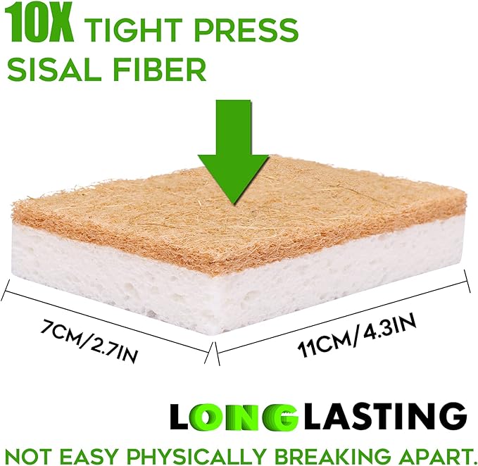 Natural Sponges Kitchen 9Pack,Eco Friendly Non-Scratch Scrub Sponge,Biodegradable Sisal Scrubber with Compostable Dish Sponges for Kitchen Cleaning…