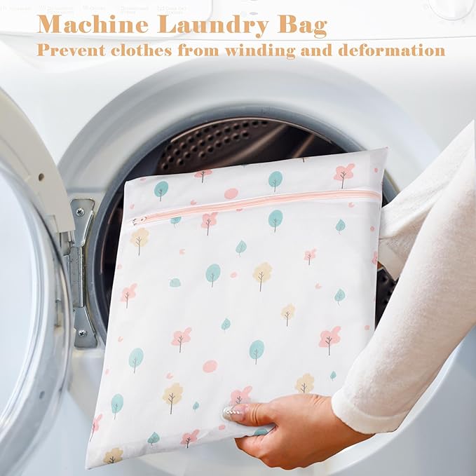 Mesh Laundry Bag, Durable Laundry Bags with Premium Zipper, 5-Piece Washing Machine Wash Bags for Delicates Blouse, Hosiery, Baby Clothes, Travel Organization Bag (Trees)
