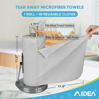 AIDEA Microfiber Cleaning Cloth Roll, 50PK, Paper Towels Reusable Grey Tear Away Towels, Washable Shop Rags, Microfiber Towels for Cars, Lint Free Rags for House, Kitchen, Window,11.5"×11.5"