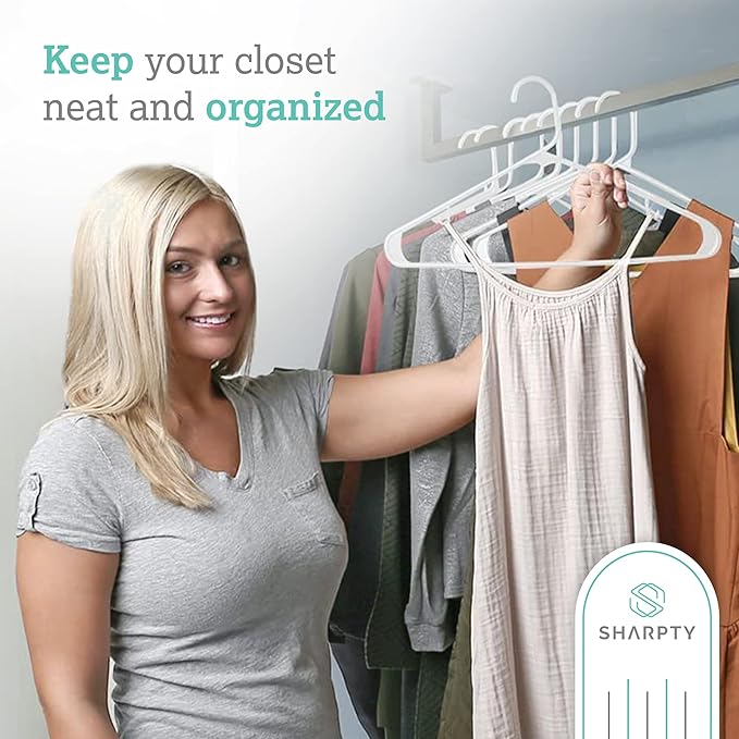 Sharpty Plastic Hangers Clothes Hangers for Clothing, Closet, Coats & Shirts - for Everyday Standard Use, Room Essentials & Basics - 40 Pack - White