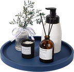Silicone Bathroom Tray Round Vanity Tray Decorative Soap Holder Kitchen Countertop Organizer Coffee Table Decor for Candle, Perfume, Plant, 11 Inch, Dark Blue