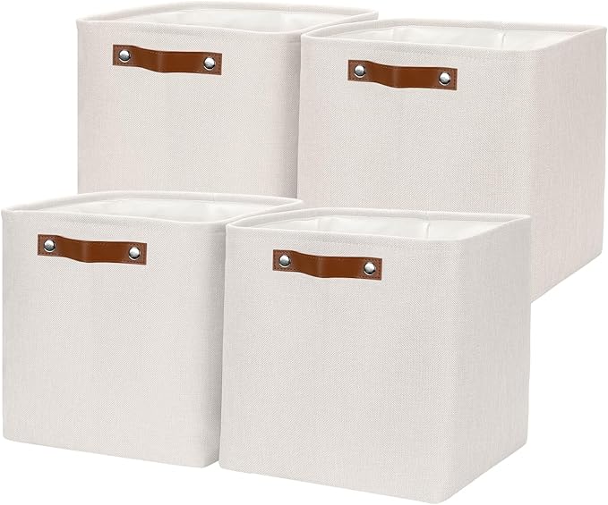 HNZIGE Foldable Cube Storage Bin(4 Pack ) Storage Baskets for Shelves, Closet,12x12 Storage Cube Bins Baskets for Cube Organizer, Fabric Storage Cubes for Storage Home Organization(Cream)