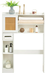 6Tier Over The Toilet Storage Cabinet, Freestanding Above Toilet Space Saver Rack w/Adjustable Shelves, Sliding Door, Multifunctional Over Toilet Organizer for Bathroom (White)